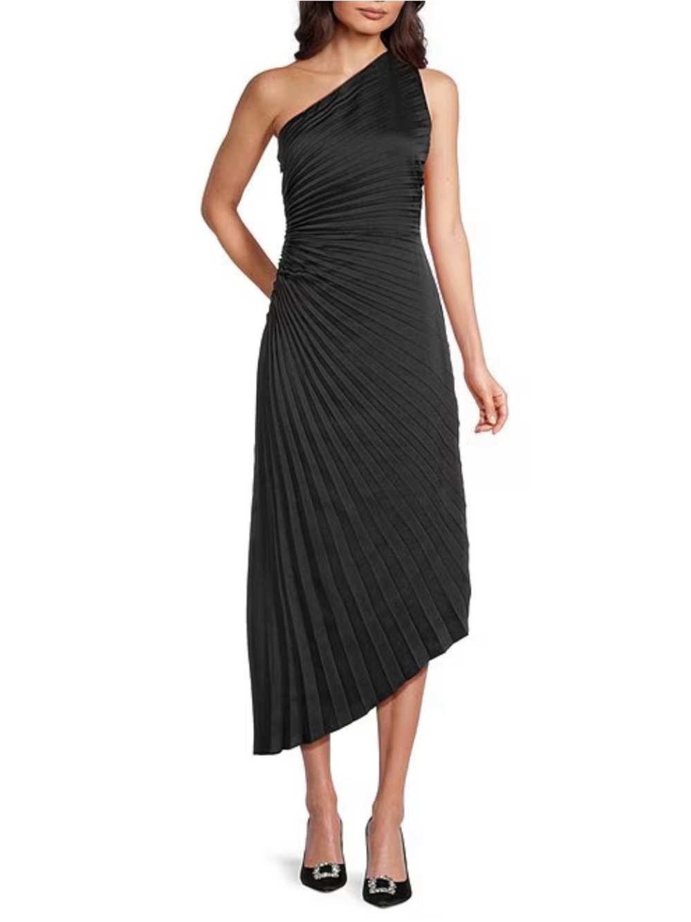 One-Shoulder Pleated Maxi Dress in Mint